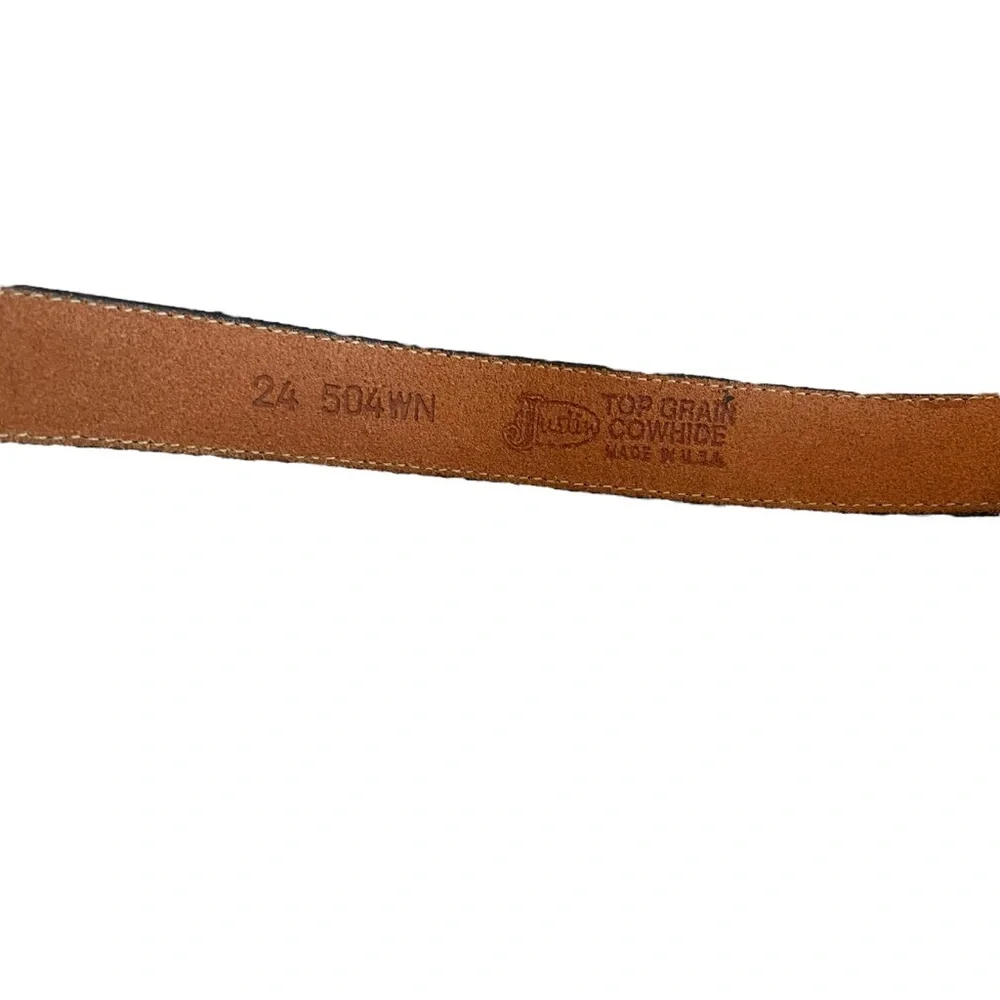 🤎 Vintage Justin Brown Leather Western Belt Made in USA Size 24